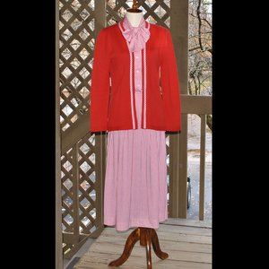 Vintage Serbin Dress Size 12 Red & White Stripes w/ Matching Sweater